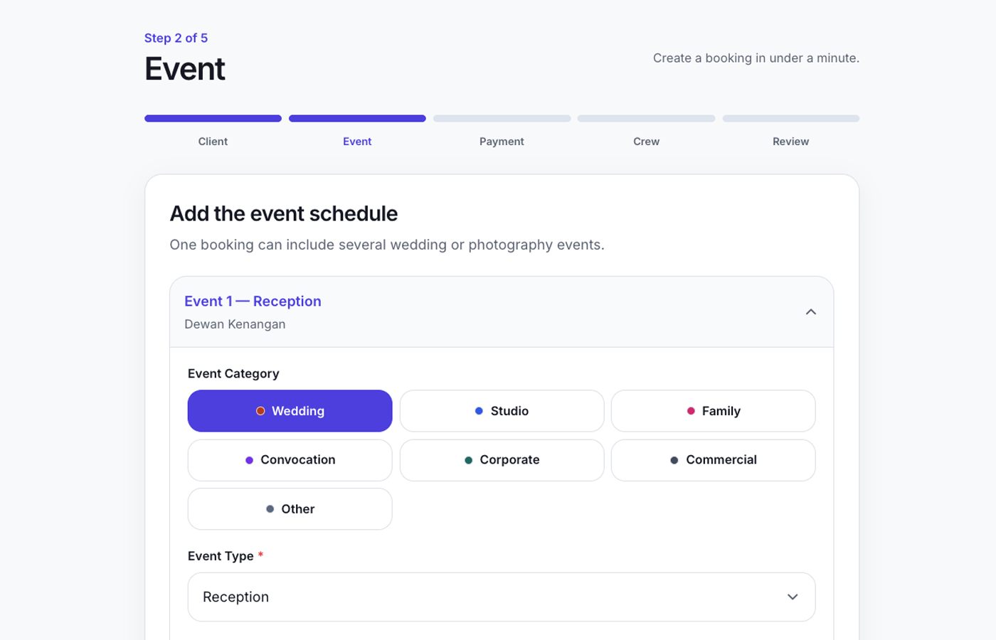 Booking workflow preview